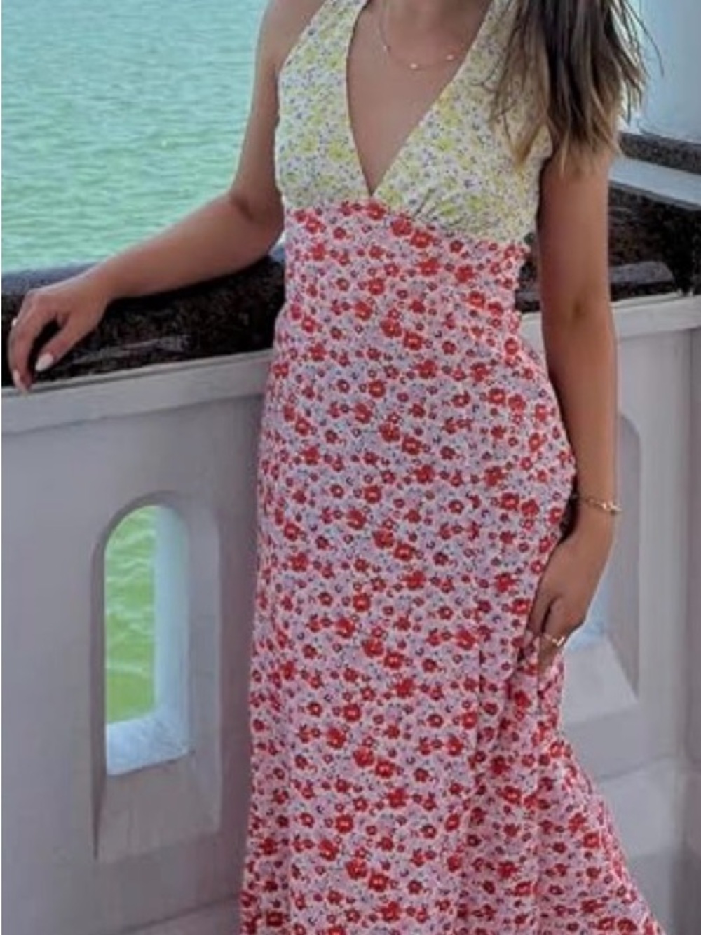NWOT Floral V-Neck Maxi Dress (m) - Picture 3 of 7
